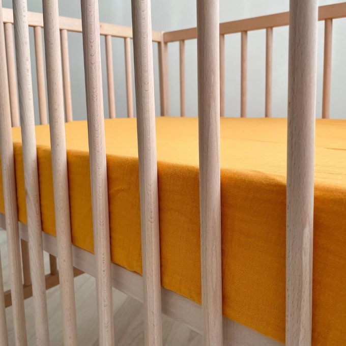 Husa saltea patuț bebe copii din muselină 120 x 60 cm, mustar (6)